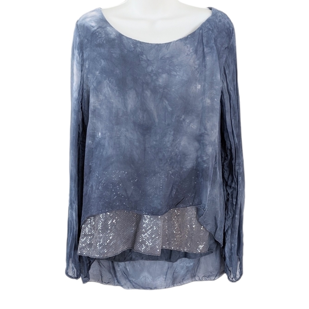 FEMME fatale  Sequin Trim Layered Silk tie dye Top Medium @i